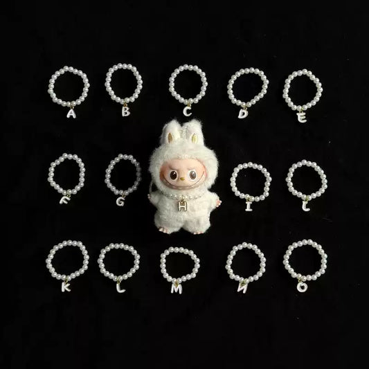 Mini Labubu blind box pendant 26 letters pearl necklace accessories (doll not included)