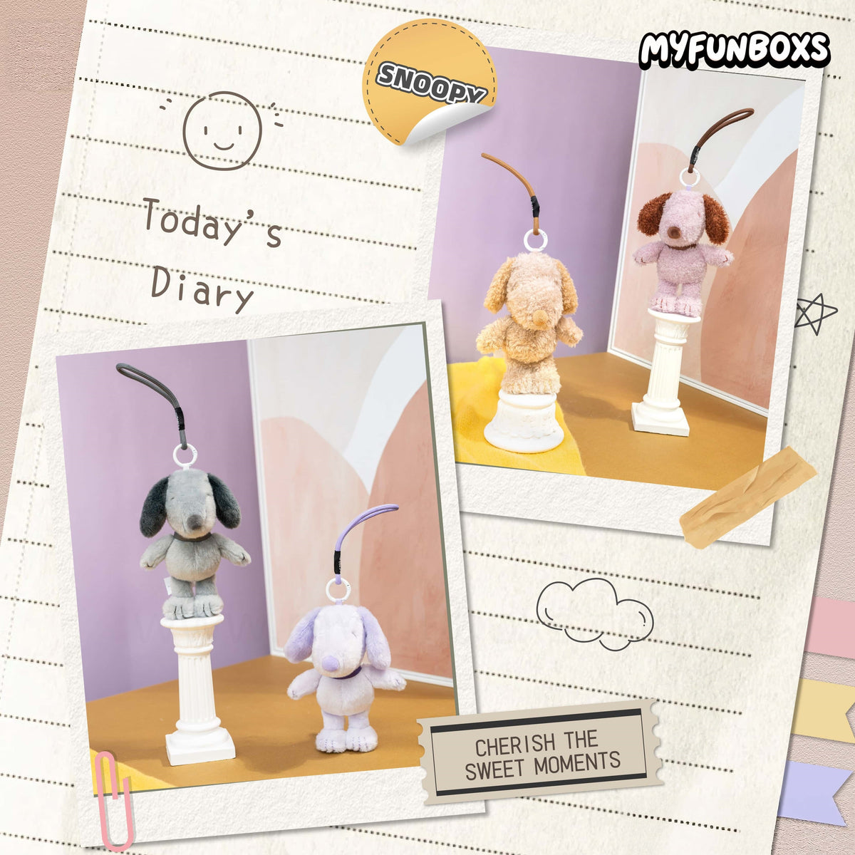 Snoopy Grey Tone Diary Series Plush Keychain