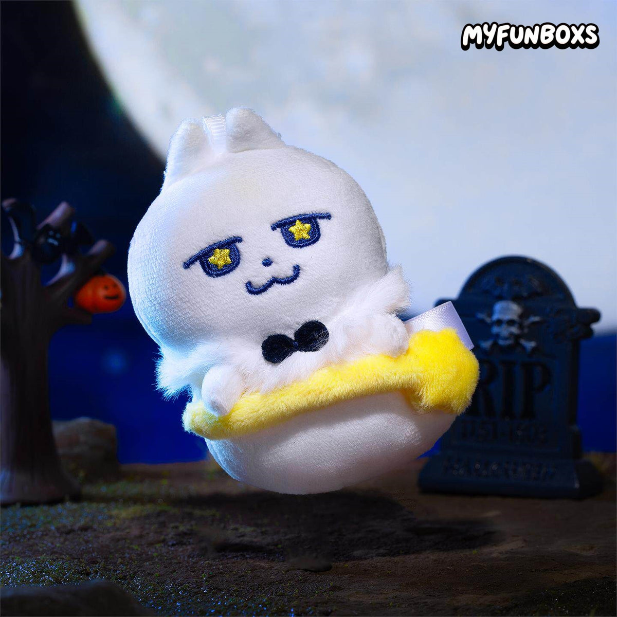 Necktie Cat Halloween Ghost Plush Keychain