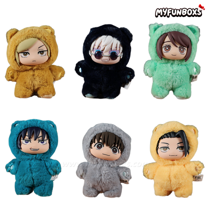 Jujutsu Kaisen cat ear plushie blind box set with colorful hooded plush toys