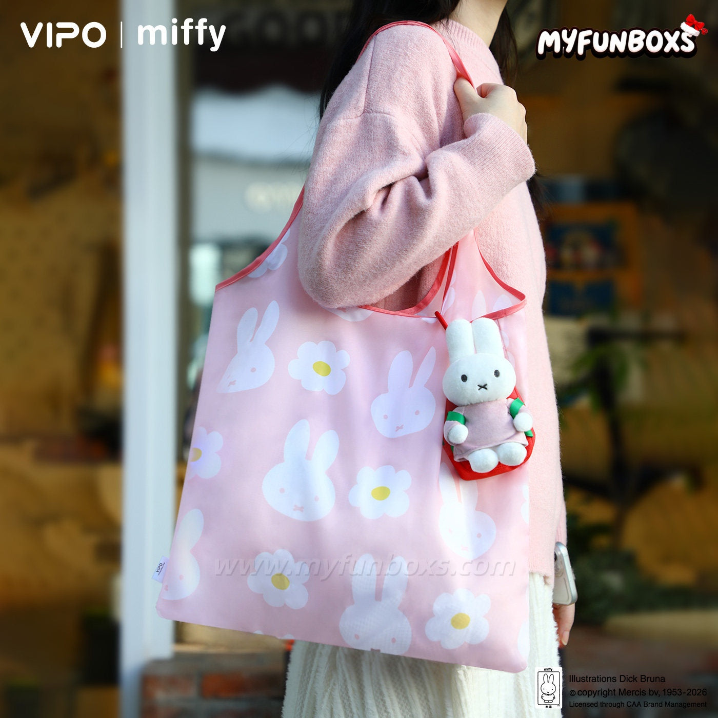 Miffy Foldable Shopping Bag Charm – Plush Backpack + Reusable Tote
