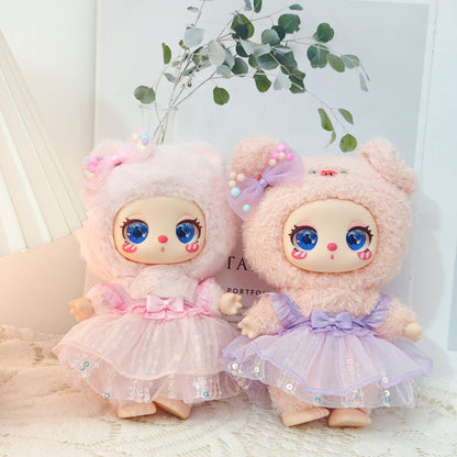 Ropa para Muñecas de 16 cm de Peluche - Conjunto de Falda y Arco con Lentejuelas Rosadas