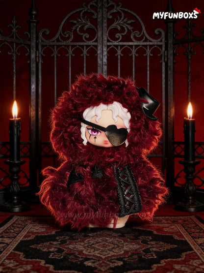Red fluffy Alice Card Covenant plush blind box with eye patch in gothic setting