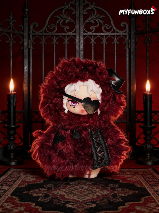 Red fluffy Alice Card Covenant plush blind box with eye patch in gothic setting