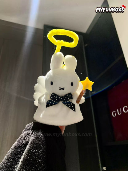 White plush angel Miffy bag charm with yellow halo and star wand