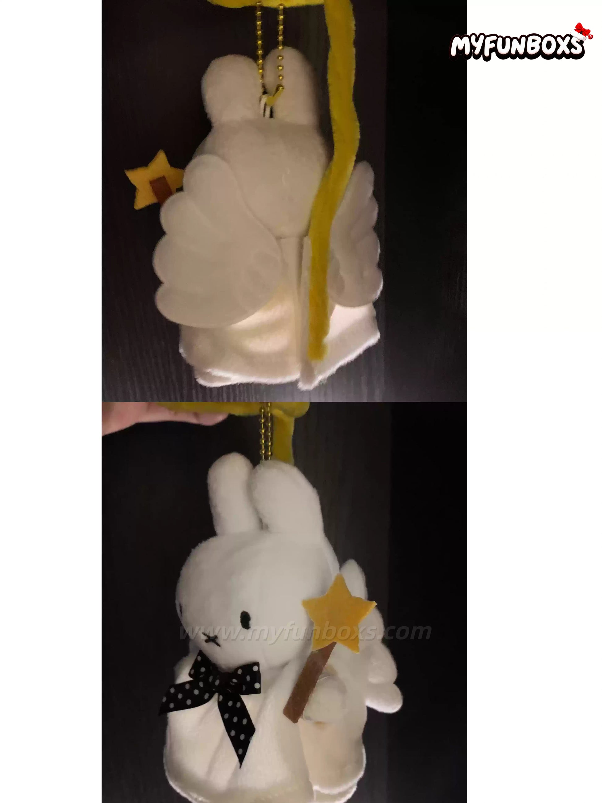 Angel Miffy bag charm plush shown front and back with wings