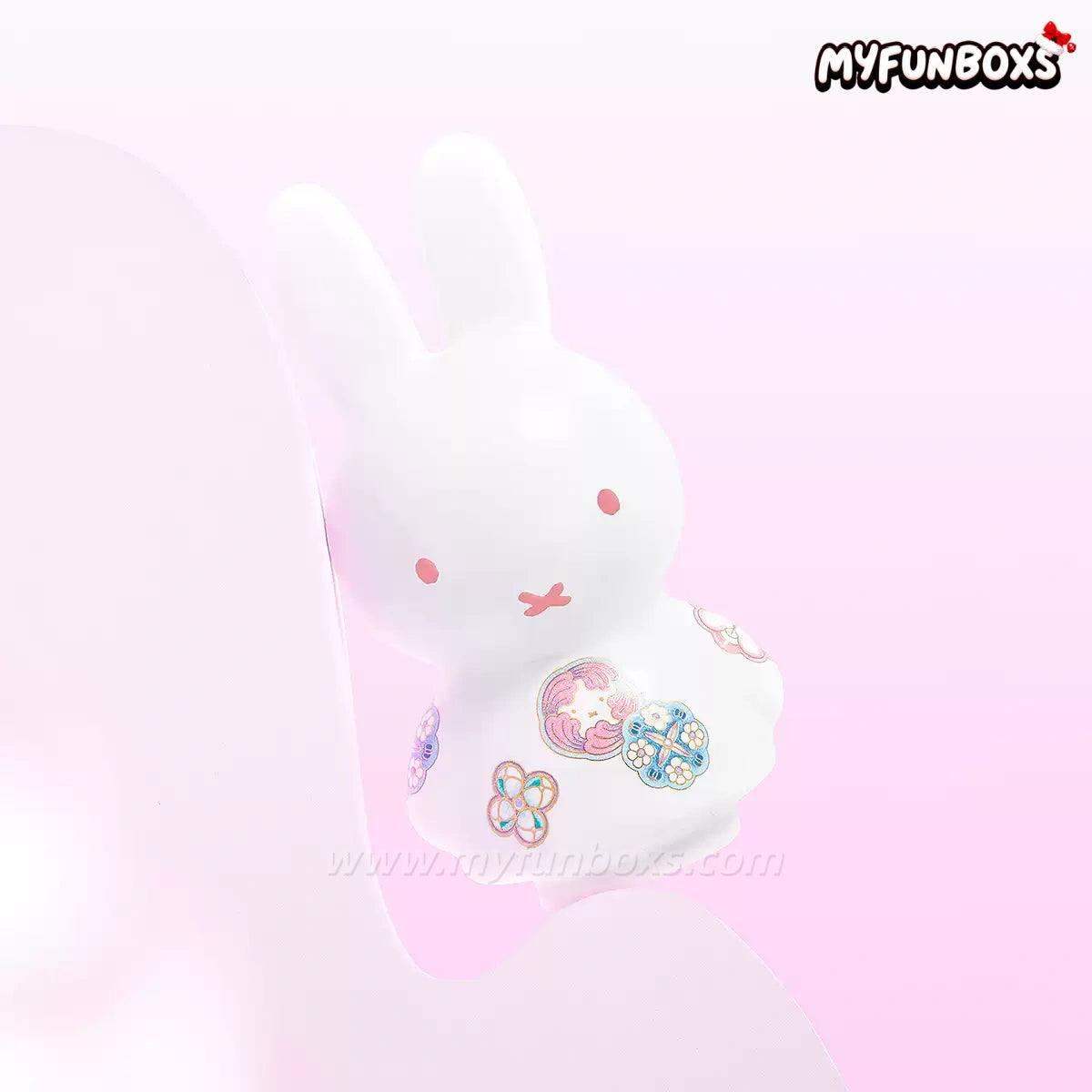 Miffy × Jingdezhen Porcelain: Blue & Pink “Ball Flower” Ceramic Bunny Figurine