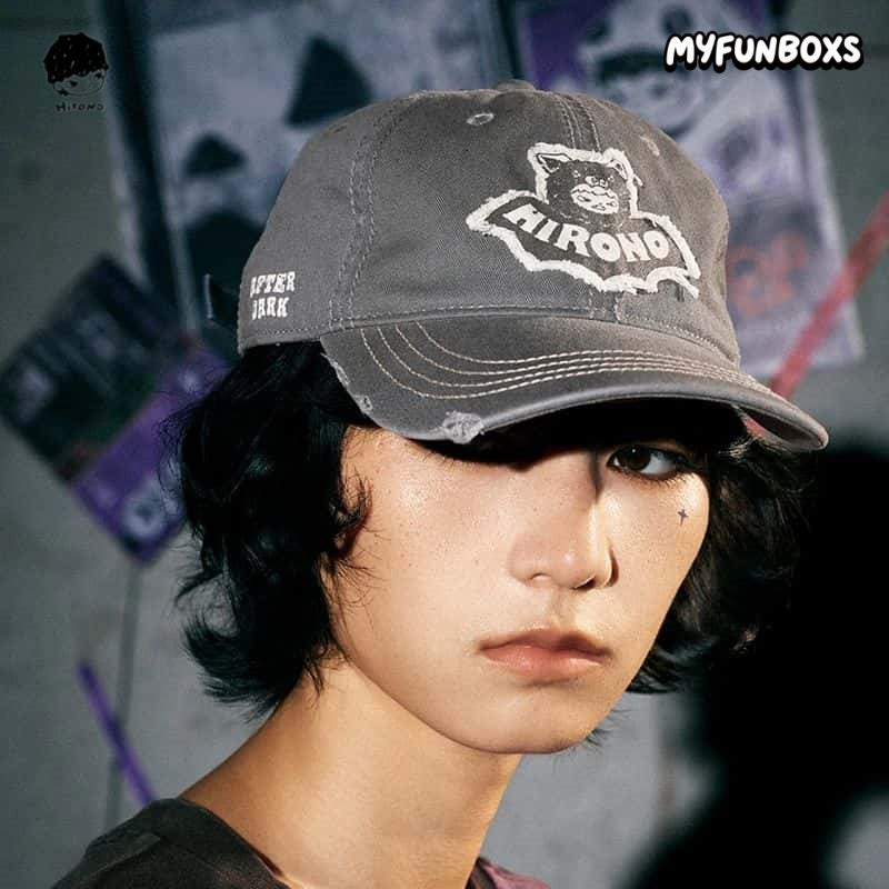 POP MART Hirono Dark Field Bat Curved Brim Hat – Grey