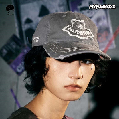 POP MART Hirono Dark Field Bat Curved Brim Hat – Grey