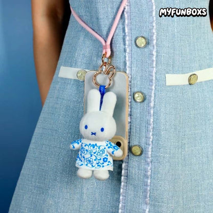 Miffy Chinese Blue And White Porcelain Plush Keychain, Limited Edition