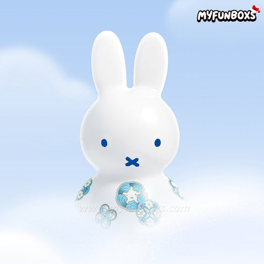 Miffy × Jingdezhen Porcelain: Blue & Pink “Ball Flower” Ceramic Bunny Figurine Blue Edition (Small Size)