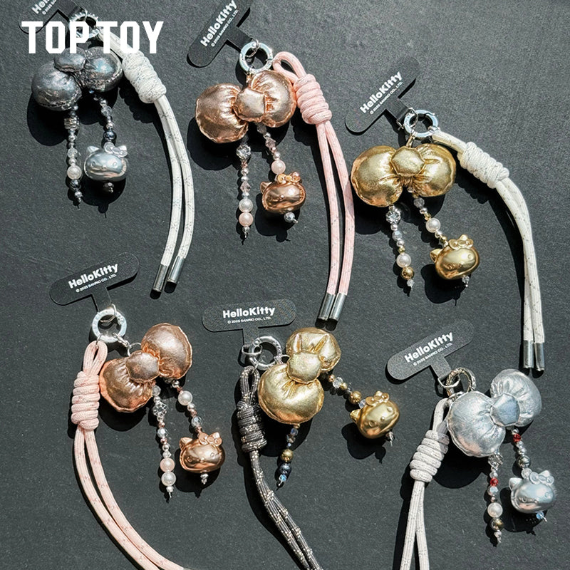 Hello Kitty Gold Glitter Phone Charms – Phone Strap, Mini Charm & Shoulder Lanyard