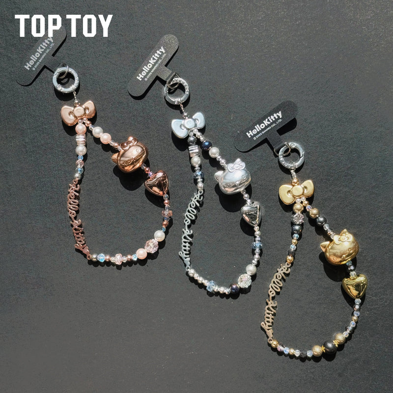 Hello Kitty Gold Glitter Phone Charms – Phone Strap, Mini Charm & Shoulder Lanyard