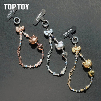 Hello Kitty Gold Glitter Phone Charms – Phone Strap, Mini Charm & Shoulder Lanyard