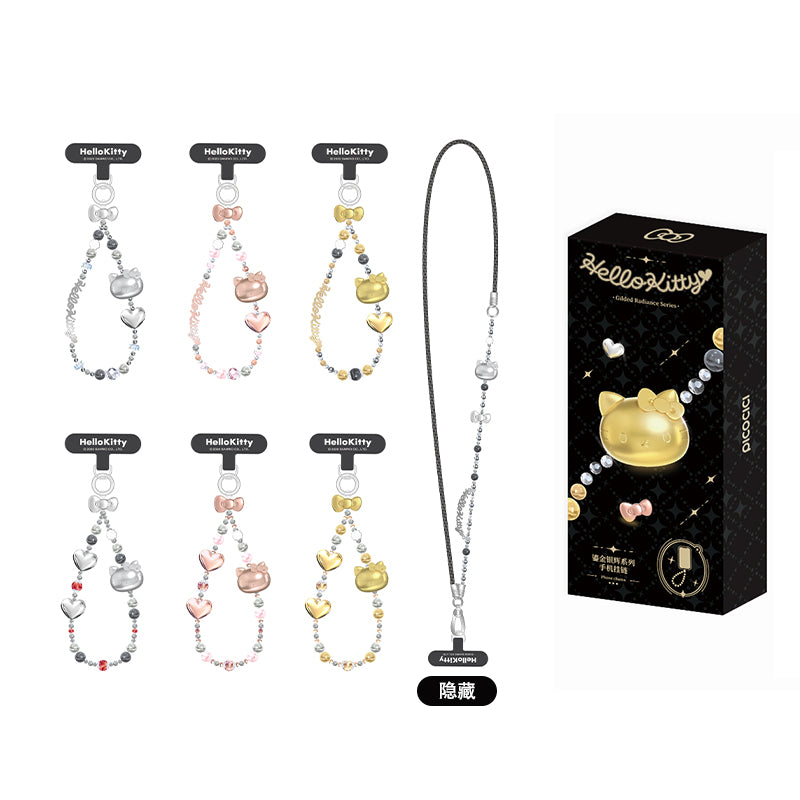 Hello Kitty Gold Glitter Phone Charms – Phone Strap, Mini Charm & Shoulder Lanyard