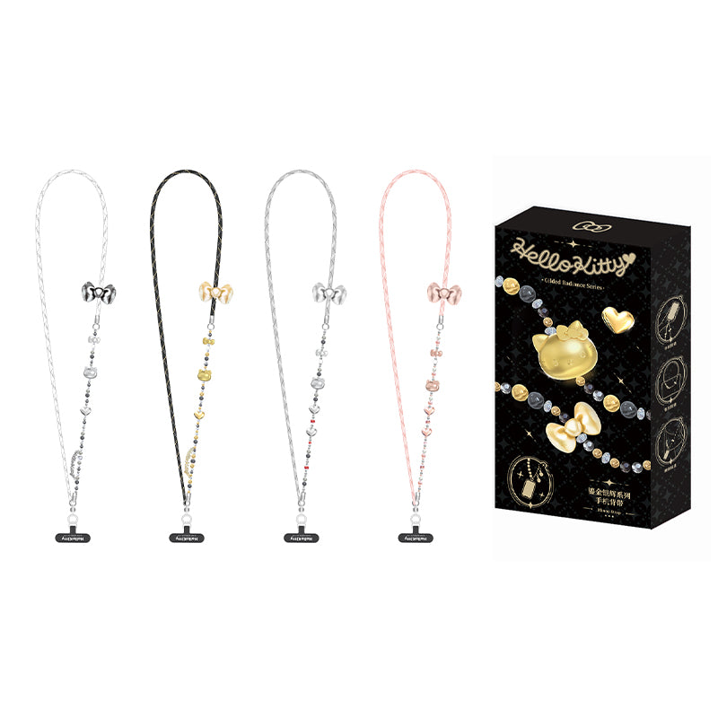 Hello Kitty Gold Glitter Phone Charms – Phone Strap, Mini Charm & Shoulder Lanyard