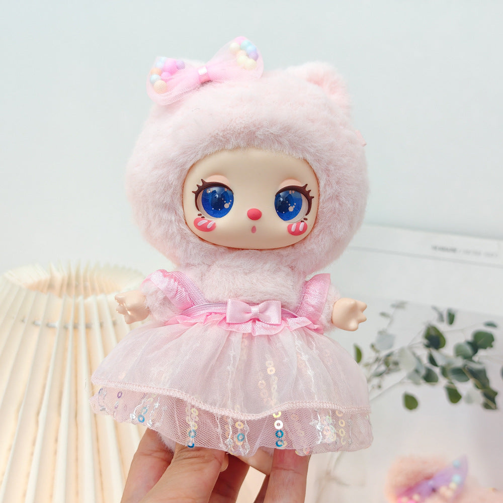 Ropa para Muñecas de 16 cm de Peluche - Conjunto de Falda y Arco con Lentejuelas Rosadas