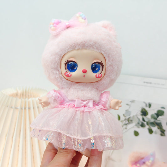 Doll Clothes for 16cm Plush - Pink Sequin Skirt & Bow Sling Set