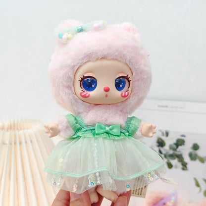Ropa para Muñecas de 16 cm de Peluche - Conjunto de Falda y Arco con Lentejuelas Rosadas