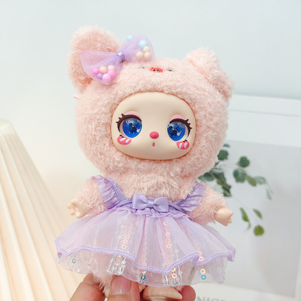 Ropa para Muñecas de 16 cm de Peluche - Conjunto de Falda y Arco con Lentejuelas Rosadas